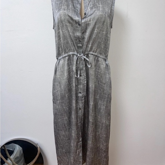 Eileen Fisher Silk Cotton Blend Sleeveless Button Dress Drawstring Waist M/L - Picture 1 of 6